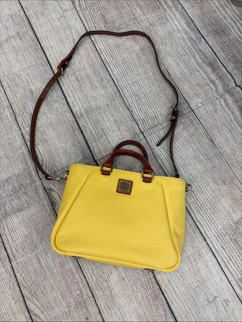 Dooney Bourk yellow leather Tote with Brown Trim - Designer Carryall